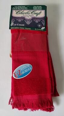 Lot of 3 Charles Craft Cross Stitch Fingertip Towels - Cranberry Red 14 CT